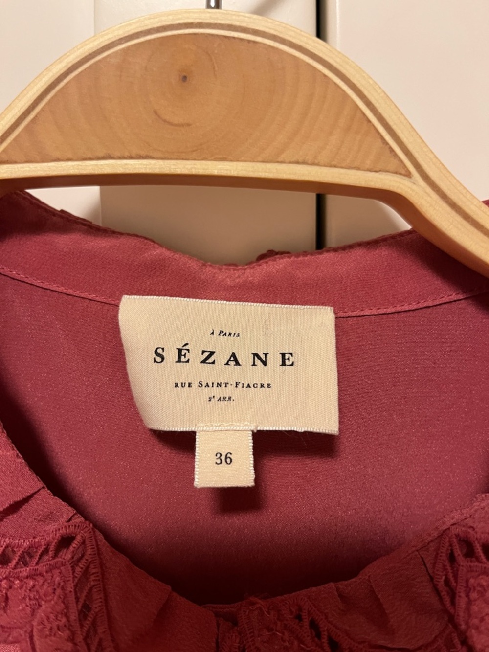 Sezane Ruffled Front Button-Up Blouse in Rosewood - Picture 2 of 7
